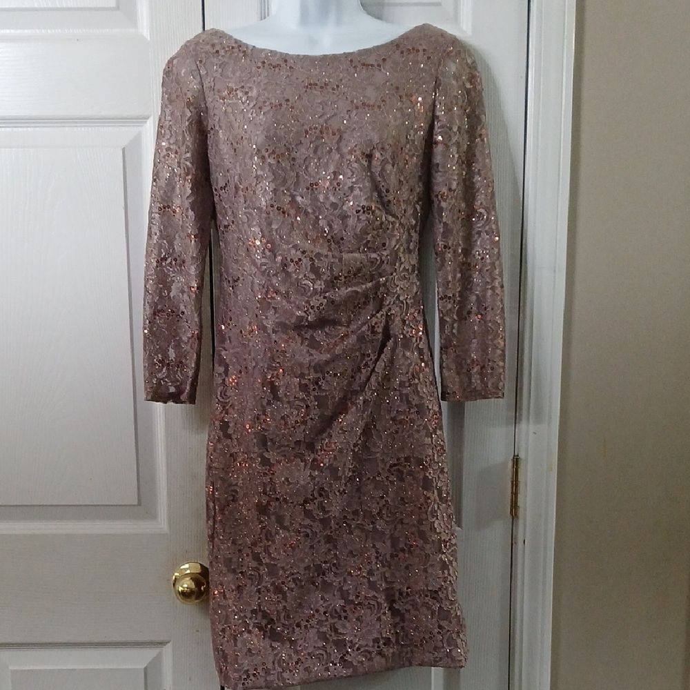 J Howard vintage Elegant Lace DressShimmering goldish taupe Sz 8 NWOT